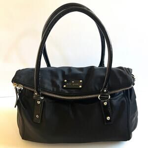 KATE SPADE UNIQUE DESIGN! Fold-Over Zip-Top Shoulder Bag, Black Nylon